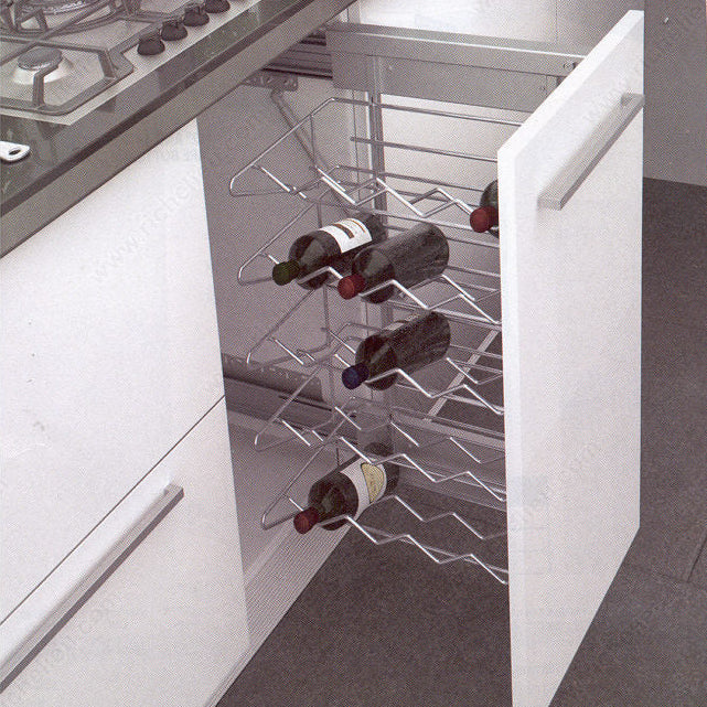 Kitchen cabinet with a wine rack holding bottles