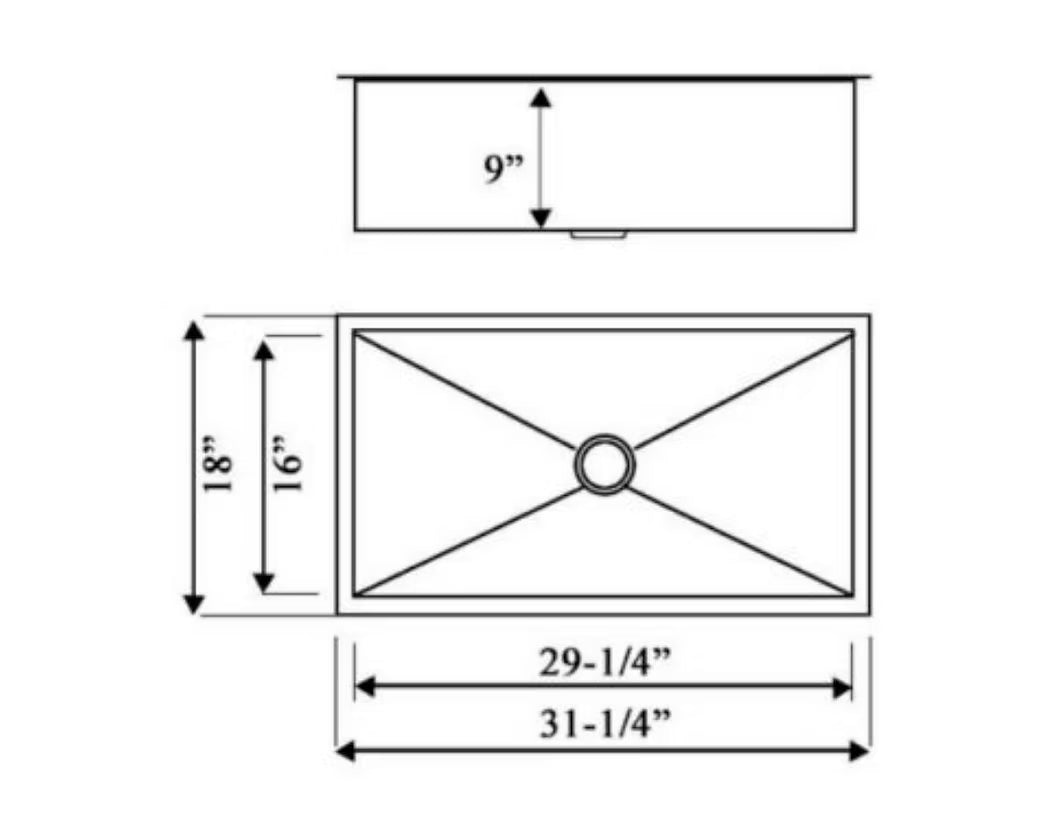 PROHS Large Single Bowl Handmade Stainless Steel Undermount Kitchen Sink