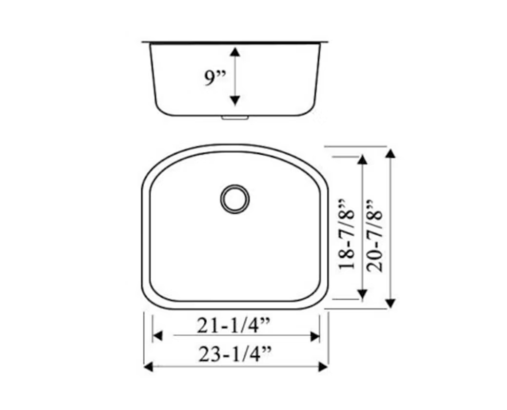 PROHS Medium Single D-Bowl Stainless Steel Undermount Kitchen Sink