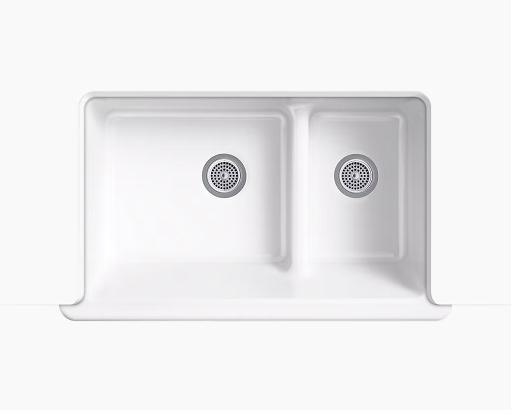 KOHLER Whitehaven 60/40 Cast Iron Short Apron Kitchen Sink