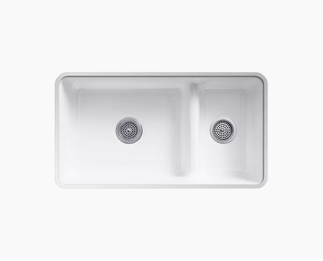KOHLER Iron Tones 70/30 Cast Iron Reversible Undermount or Drop-in Kitchen Sink