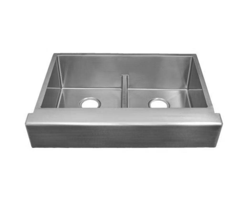 PROHS 33โ 50/50 Low Divide Farmhouse Apron Handmade Kitchen Sink