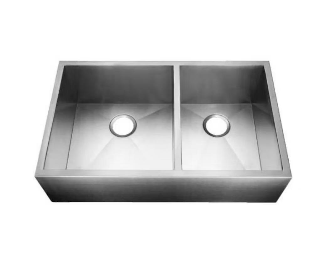 PROHS Flat Front 60/40 Double Bowl Farmhouse Apron Handmade Kitchen Sink