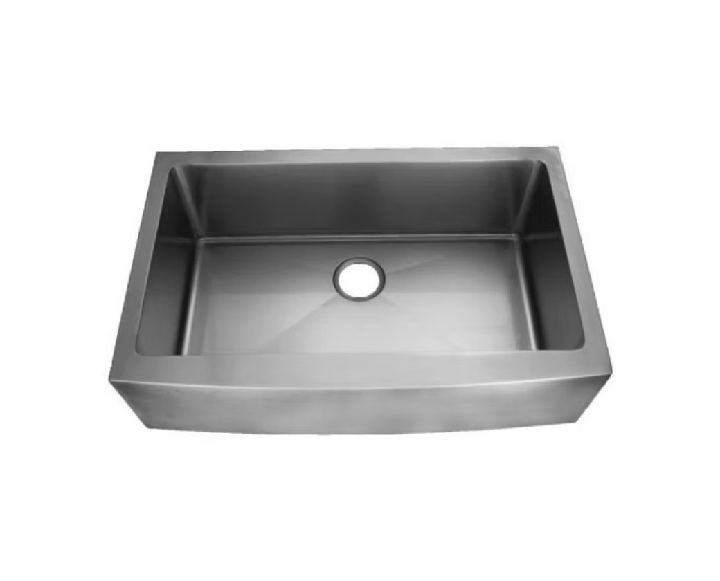 PROHS Round Front Single Bowl Farmhouse Apron Handmade Kitchen Sink