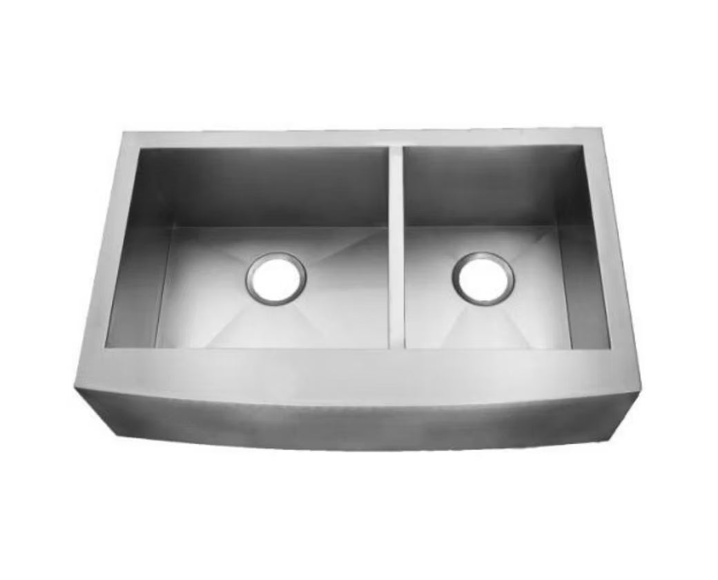 PROHS Round Front 70/30 Double Bowl Farmhouse Apron Handmade Kitchen Sink