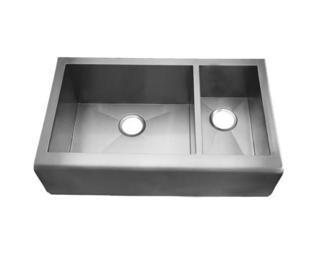 PROHS Flat Front 80/20 Double Bowl Farmhouse Apron Handmade Kitchen Sink
