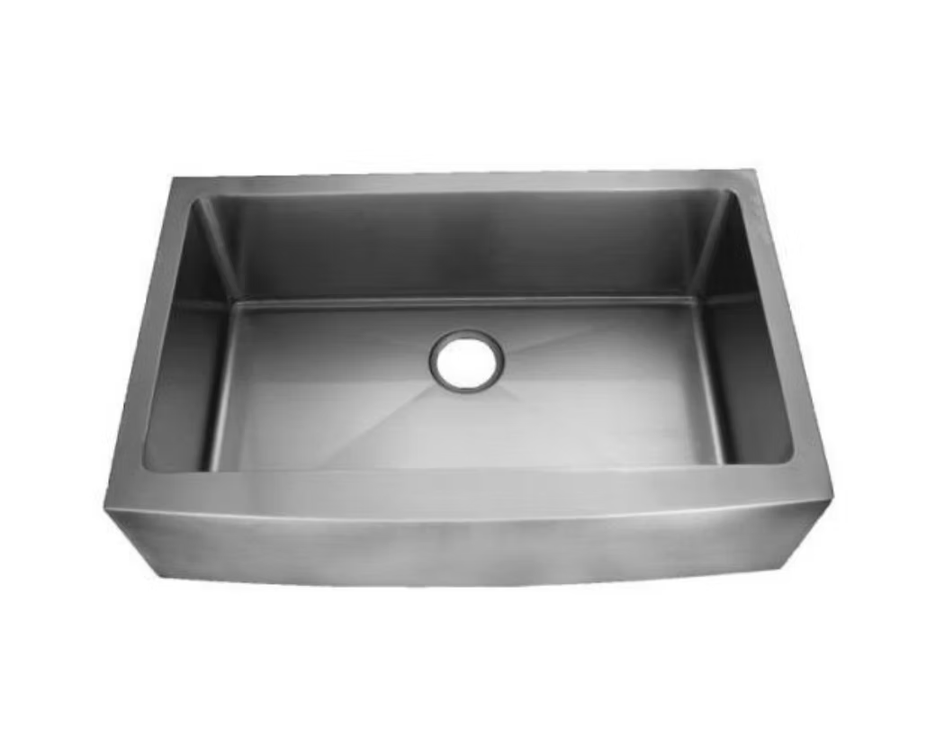 PROHS Round Front Single Bowl Farmhouse Apron Handmade Kitchen Sink