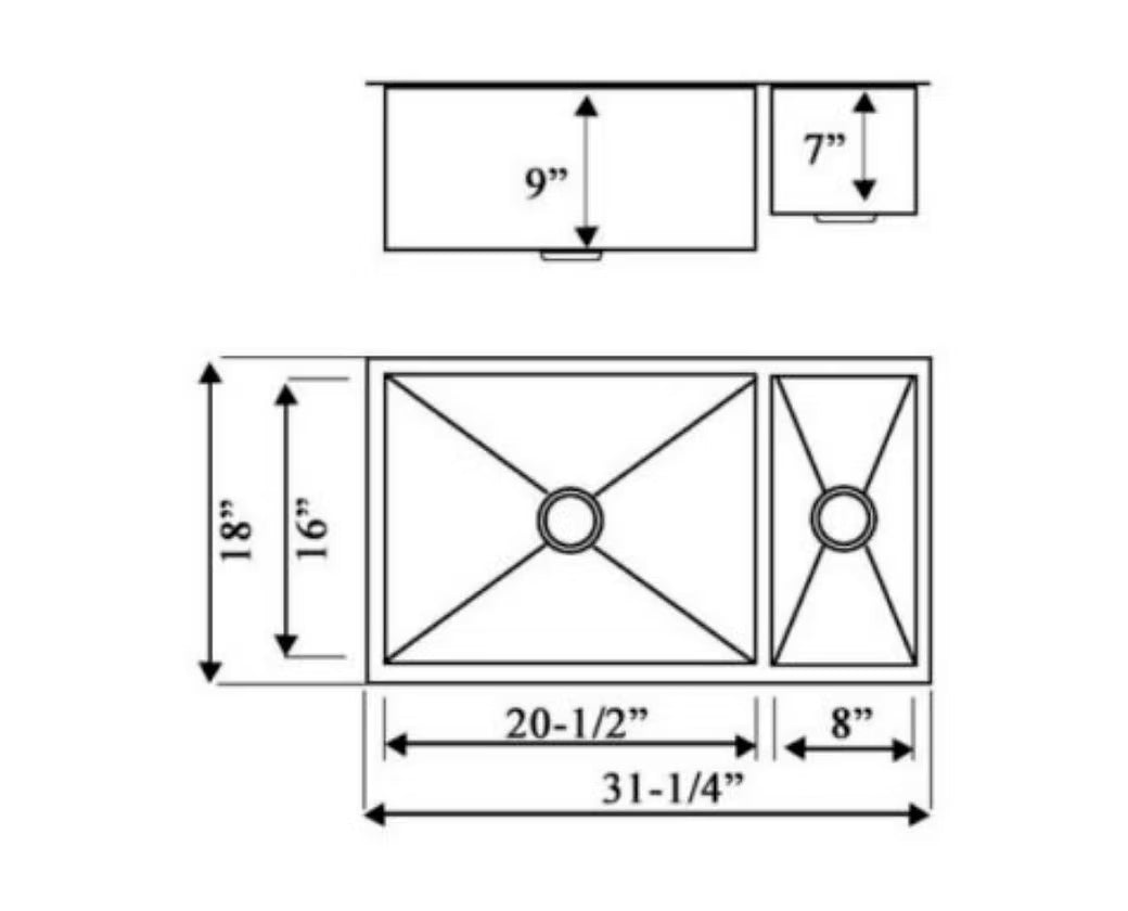 PROHS 80/20 Double Bowl Handmade Stainless Steel Undermount Kitchen Sink