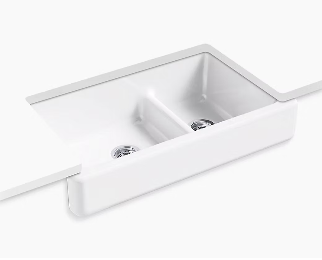 KOHLER Whitehaven 60/40 Cast Iron Short Apron Kitchen Sink
