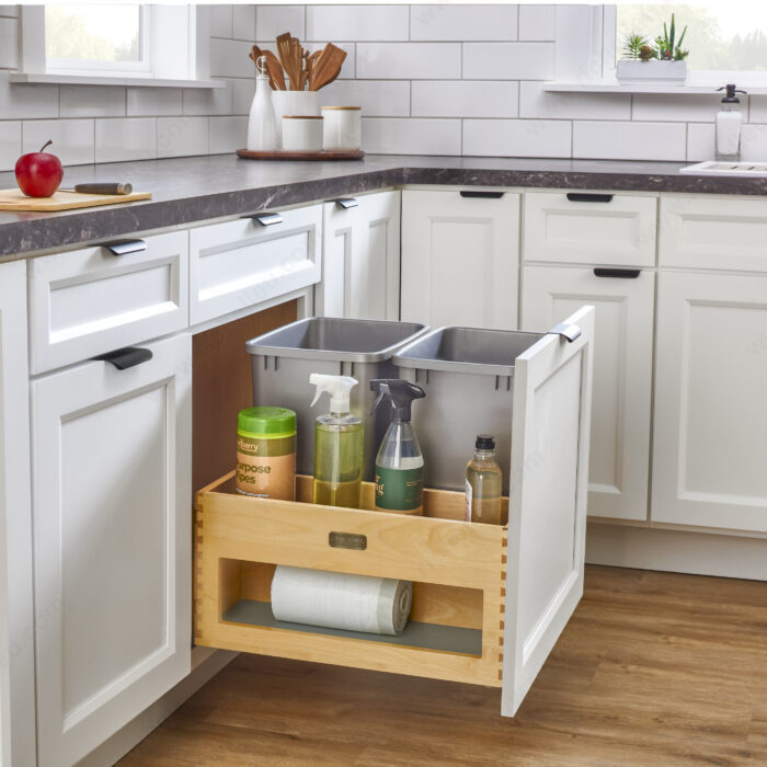 Rev-A-Shelf Wood Bottom Mount Pullout Waste/Trash Container with Storage