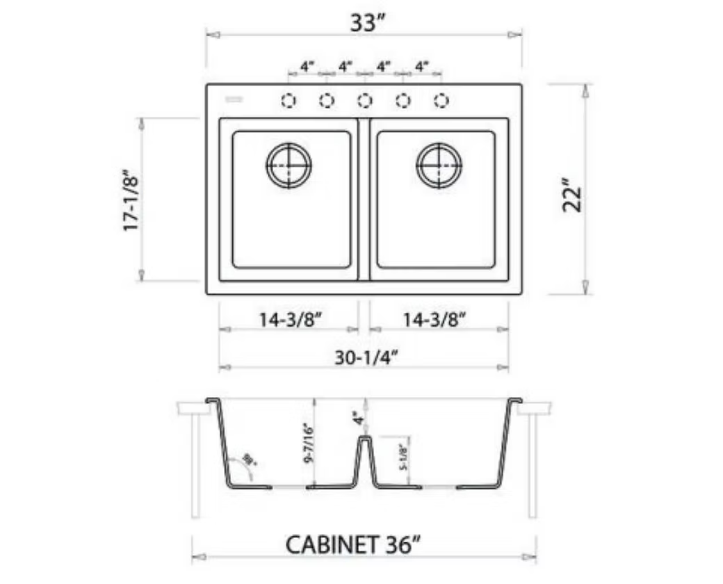 Q Milano 50-50 Low Divide Granite Composite Kitchen Sink