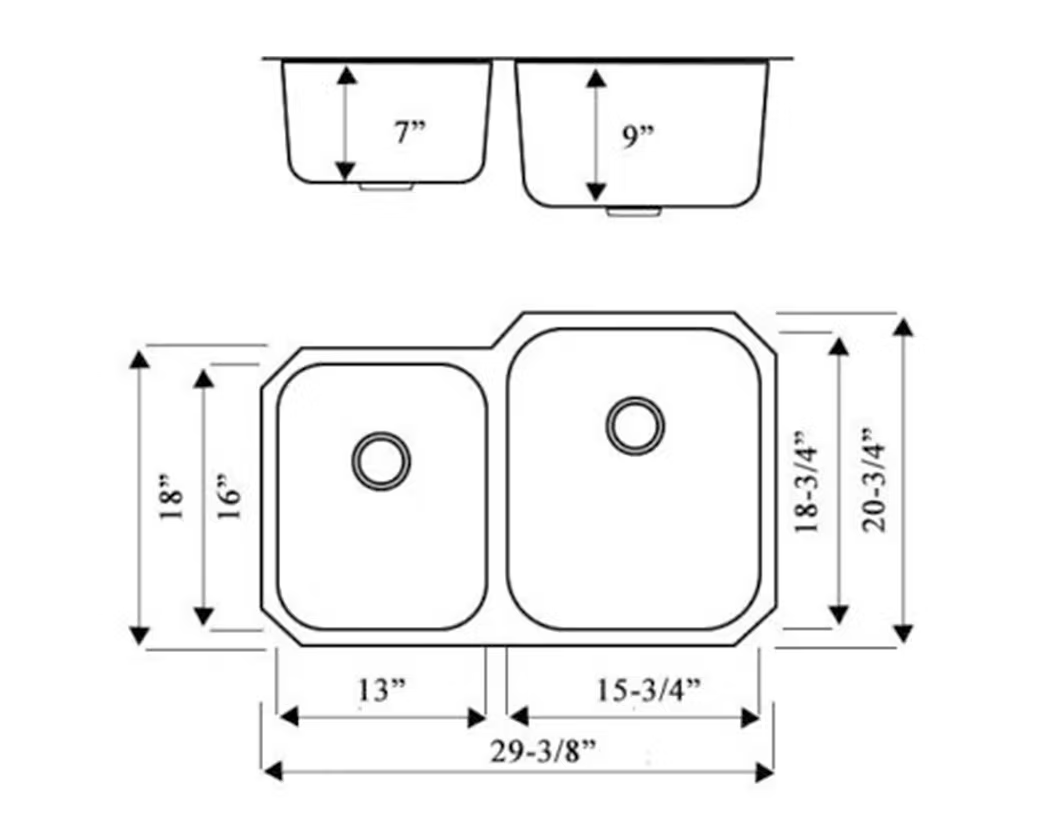 PROHS Skinny 40/60 Double Bowl Stainless Steel Undermount Kitchen Sink