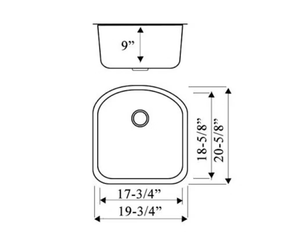 PROHS Medium Single D-Bowl Stainless Steel Undermount Kitchen Sink