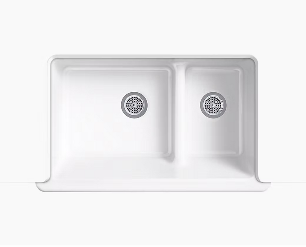 KOHLER Whitehaven 60/40 Cast Iron Short Apron Kitchen Sink