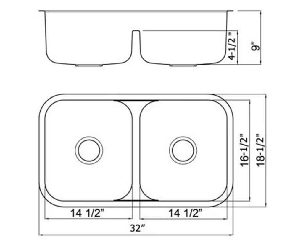 PROHS 50/50 Low Divide Equal Double Bowl Stainless Steel Undermount Kitchen Sink