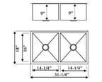 PROHS Equal Double Bowl Handmade Stainless Steel Undermount Kitchen Sink