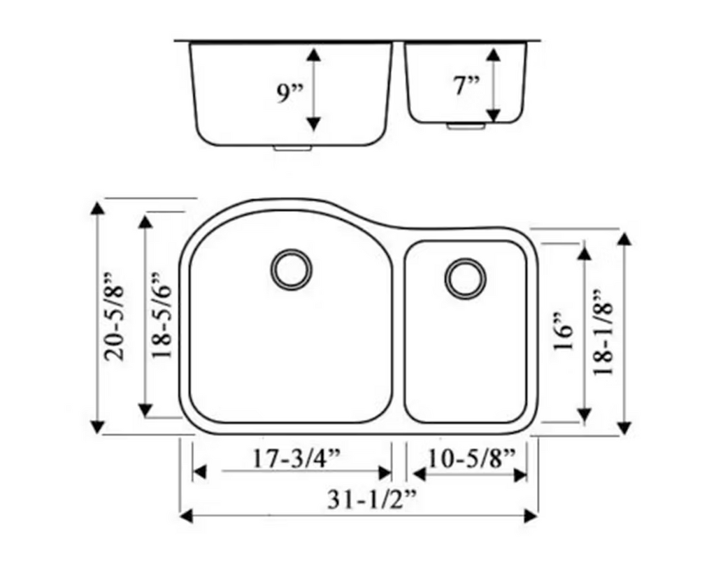 PROHS 70/30 Double Bowl Stainless Steel Undermount Kitchen Sink