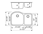 PROHS 70/30 Double Bowl Stainless Steel Undermount Kitchen Sink
