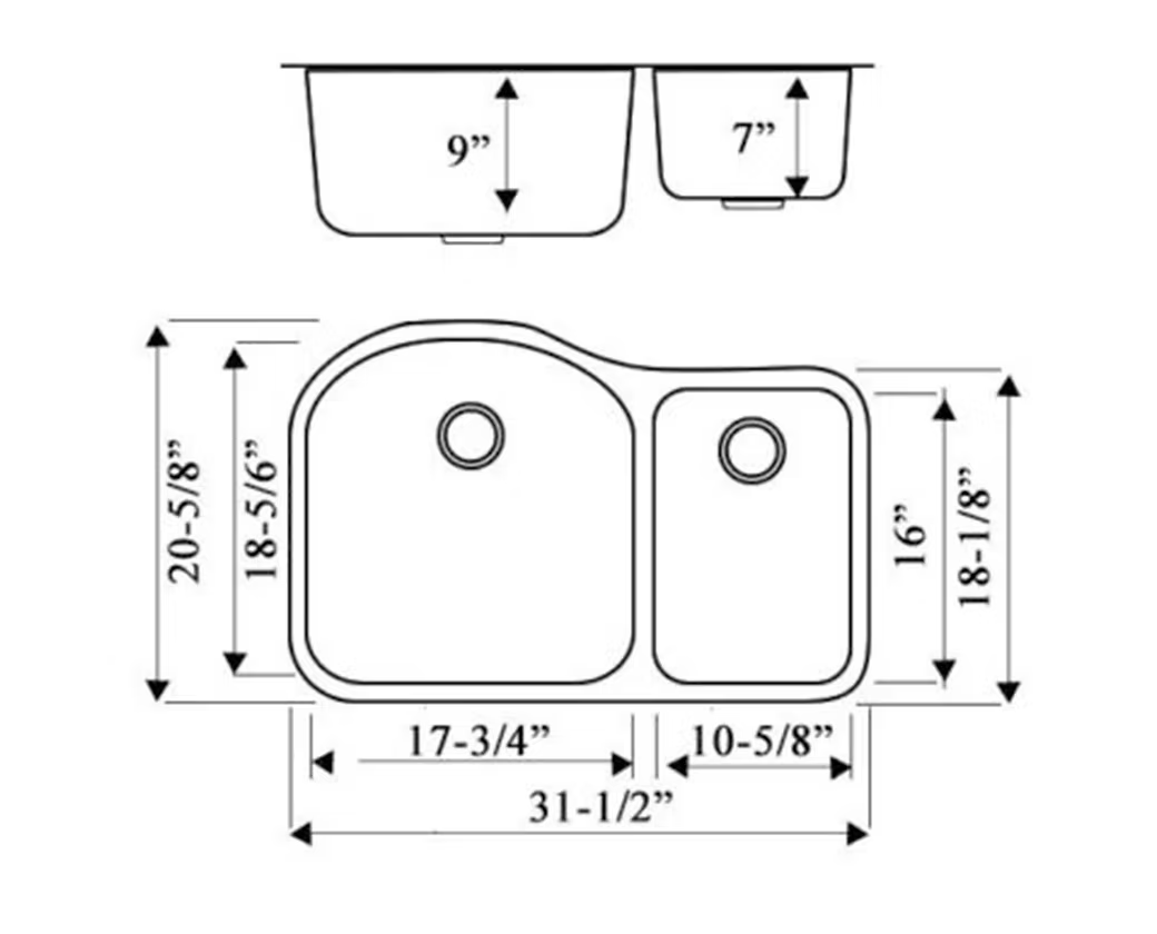 PROHS 70/30 Double Bowl Stainless Steel Undermount Kitchen Sink