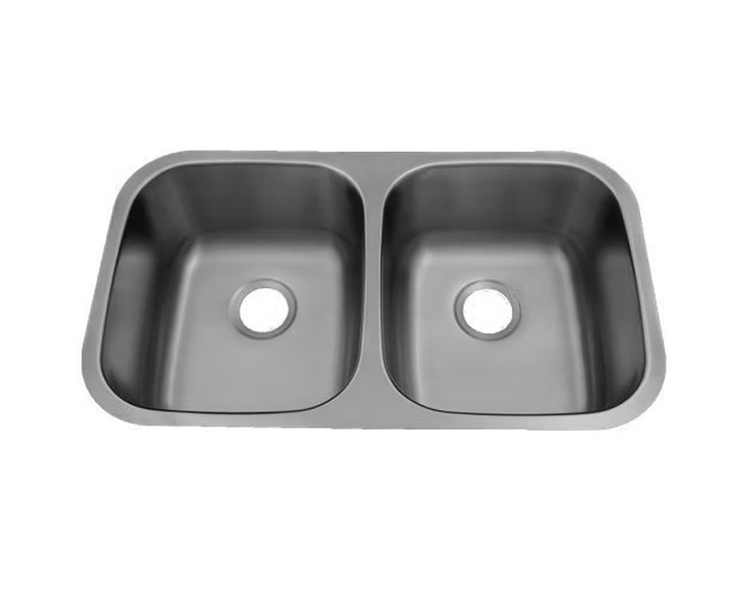 PROHS 50/50 Short Equal Double Bowl Stainless Steel Undermount Kitchen Sink