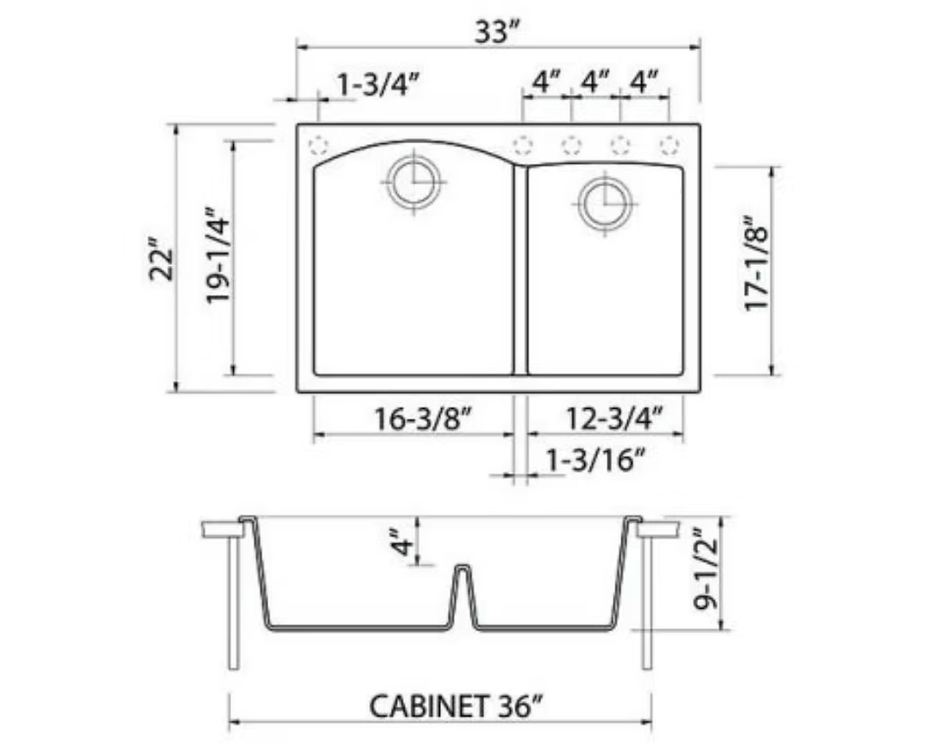 Q Roma 60-40 Low Divide Granite Composite Kitchen Sink