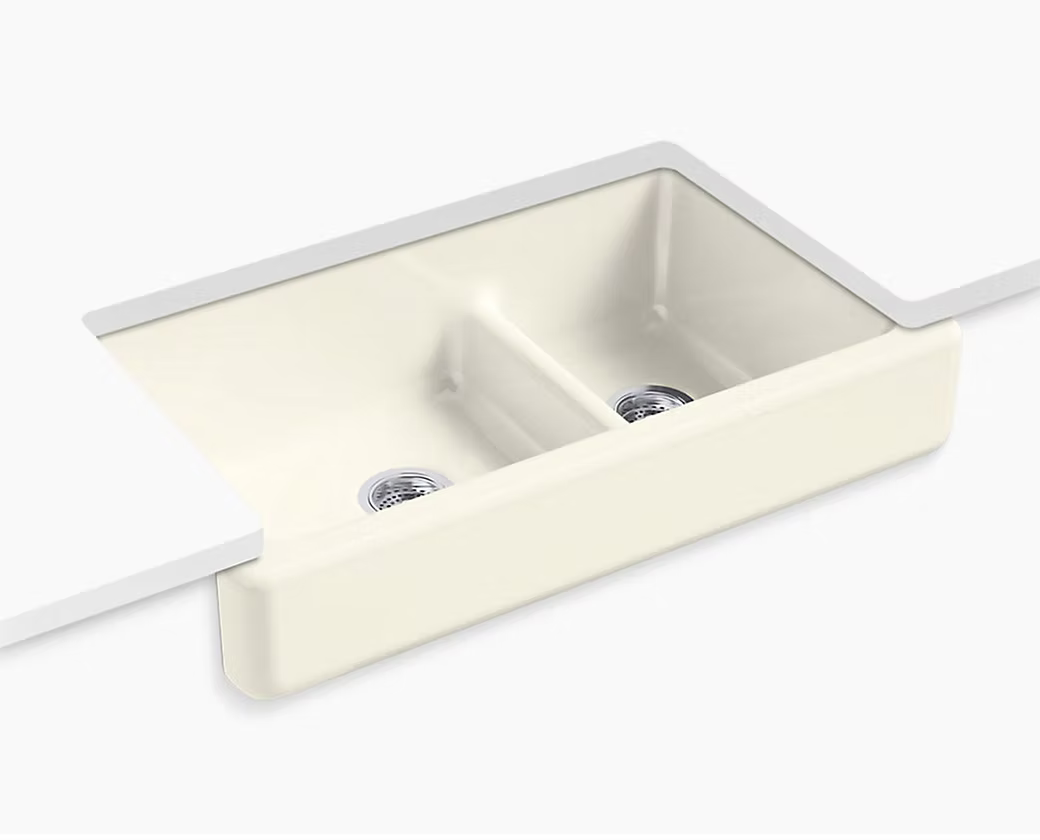 KOHLER Whitehaven 60/40 Cast Iron Short Apron Kitchen Sink