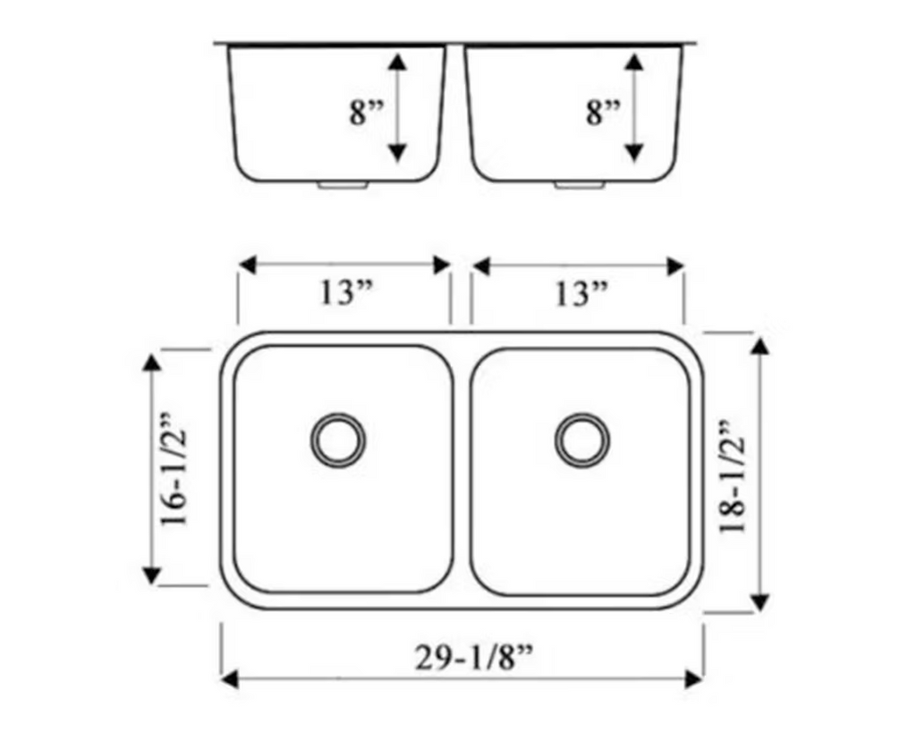 PROHS 50/50 Equal Double Bowl Stainless Steel Undermount Kitchen Sink
