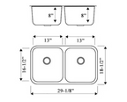 PROHS 50/50 Equal Double Bowl Stainless Steel Undermount Kitchen Sink