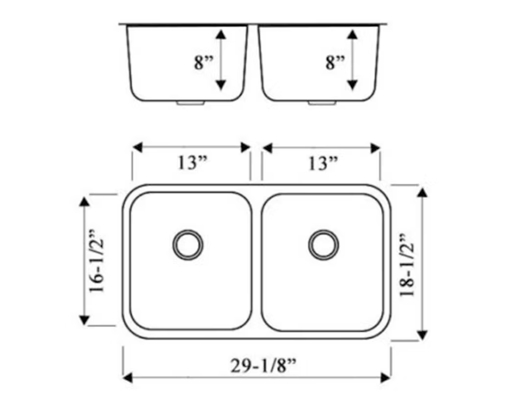 PROHS 50/50 Equal Double Bowl Stainless Steel Undermount Kitchen Sink