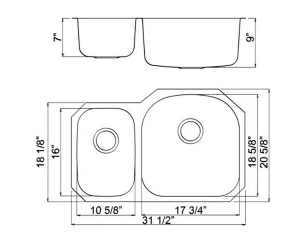 PROHS 30/70 Double Bowl Stainless Steel Undermount Kitchen Sink