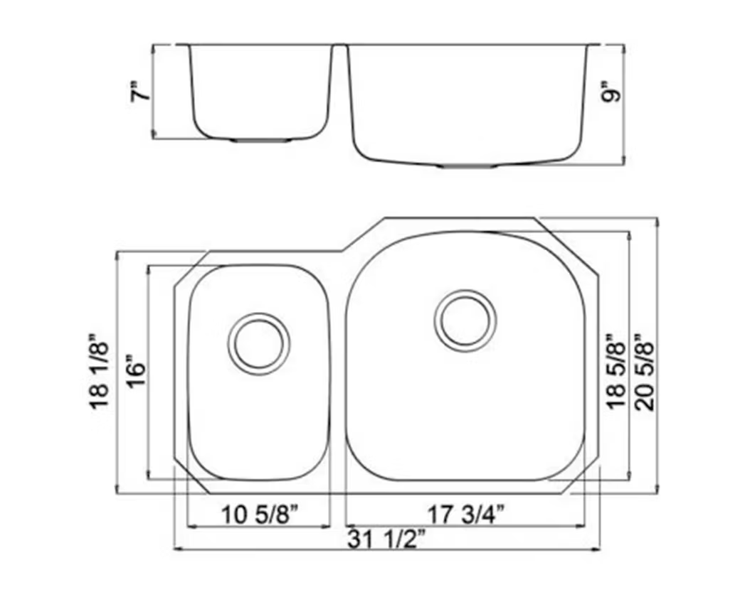 PROHS 30/70 Double Bowl Stainless Steel Undermount Kitchen Sink