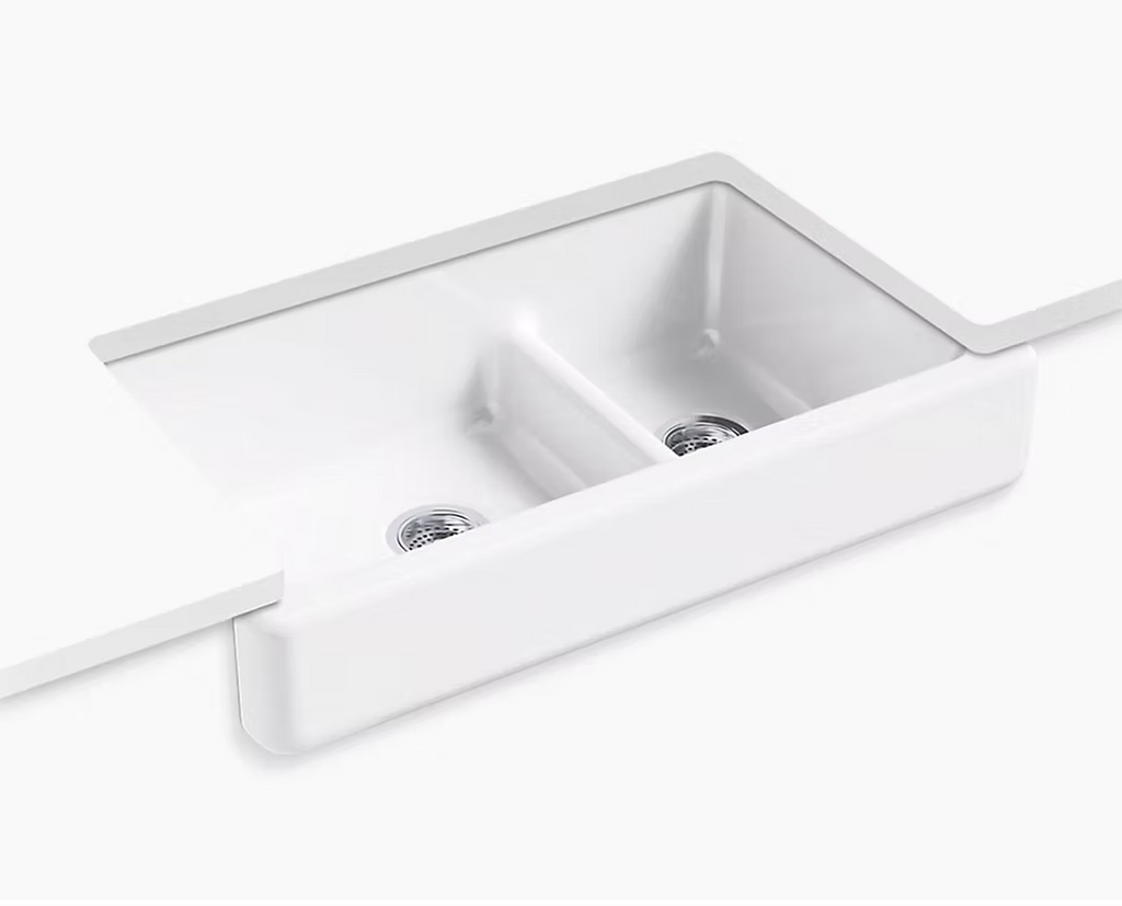KOHLER Whitehaven 60/40 Cast Iron Short Apron Kitchen Sink