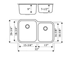 PROHS 60/40 Double Bowl Stainless Steel Undermount Kitchen Sink