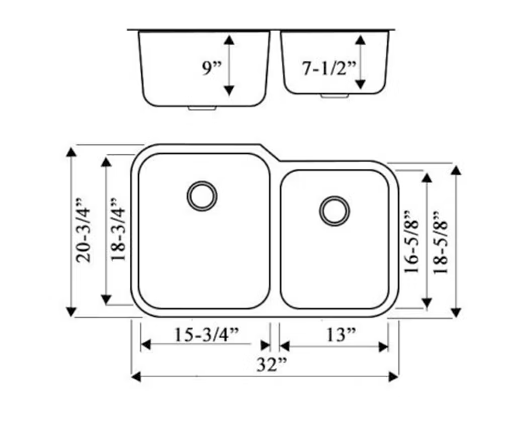 PROHS 60/40 Double Bowl Stainless Steel Undermount Kitchen Sink